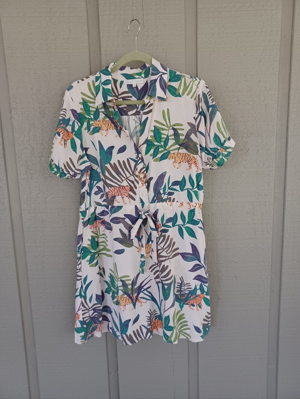 Corey Lynn Calter Dress Size M Preppy Pocket Tencel Linen Tigers In The Jungle